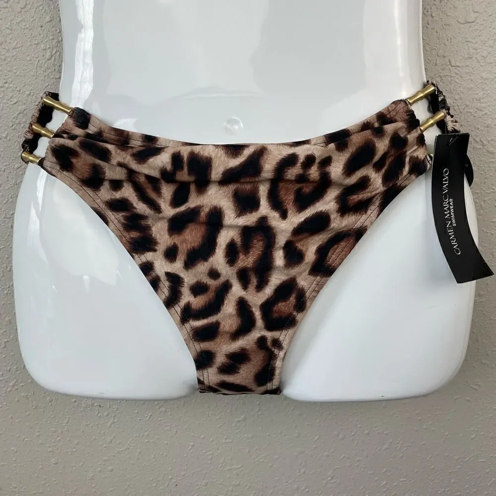 NWT Carmen Marc Valvo Tiger Print Bikini Bottoms Size L